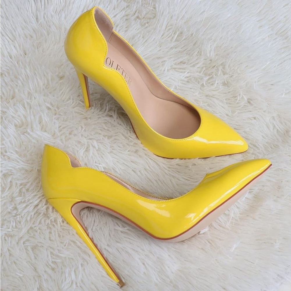 COLETER Women's Sexy Pointed Toe High Heels,4.72 inch/12cm Patent Leather Pumps